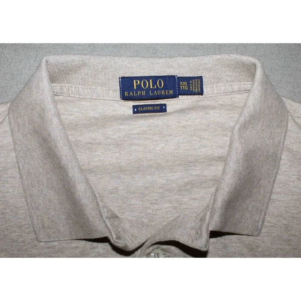 Polo Ralph Lauren Beige‎ Classic Fit Cotton Long Sleeve Polo Shirt Mens Size XXL
